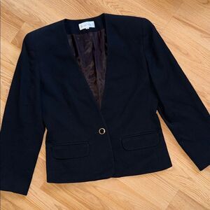 Vintage Jason Prescott Black Blazer Single Button Wool Size 6 Made in USA 90s